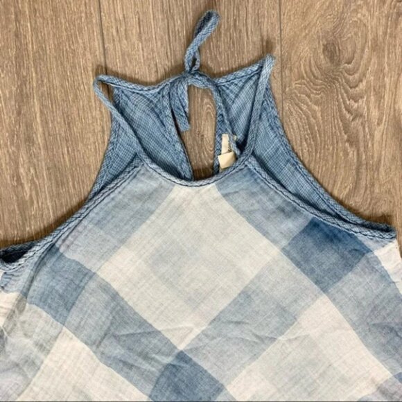Anthropologie Cloth and Stone Sky Halter Tank Top Plaid Checkered Gauze Blue XS - Picture 6 of 16